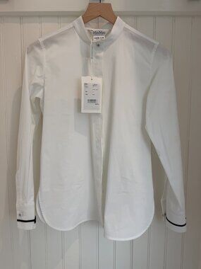 Max Mara Otranto Grosgrain-Trimmed Poplin Shirt — Optical White, US 4 NWT